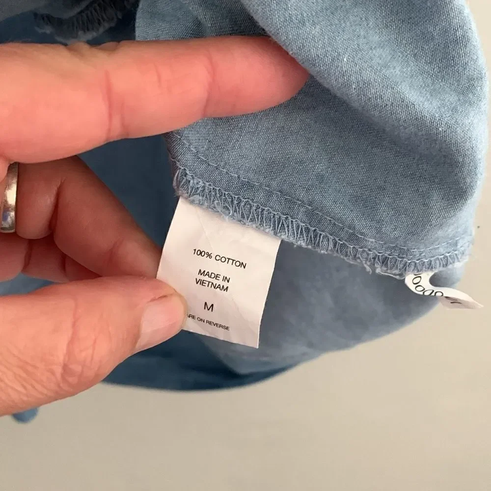 New York and Company chambray fit and flare sleeveless button down summer dress - Picture 7 of 9